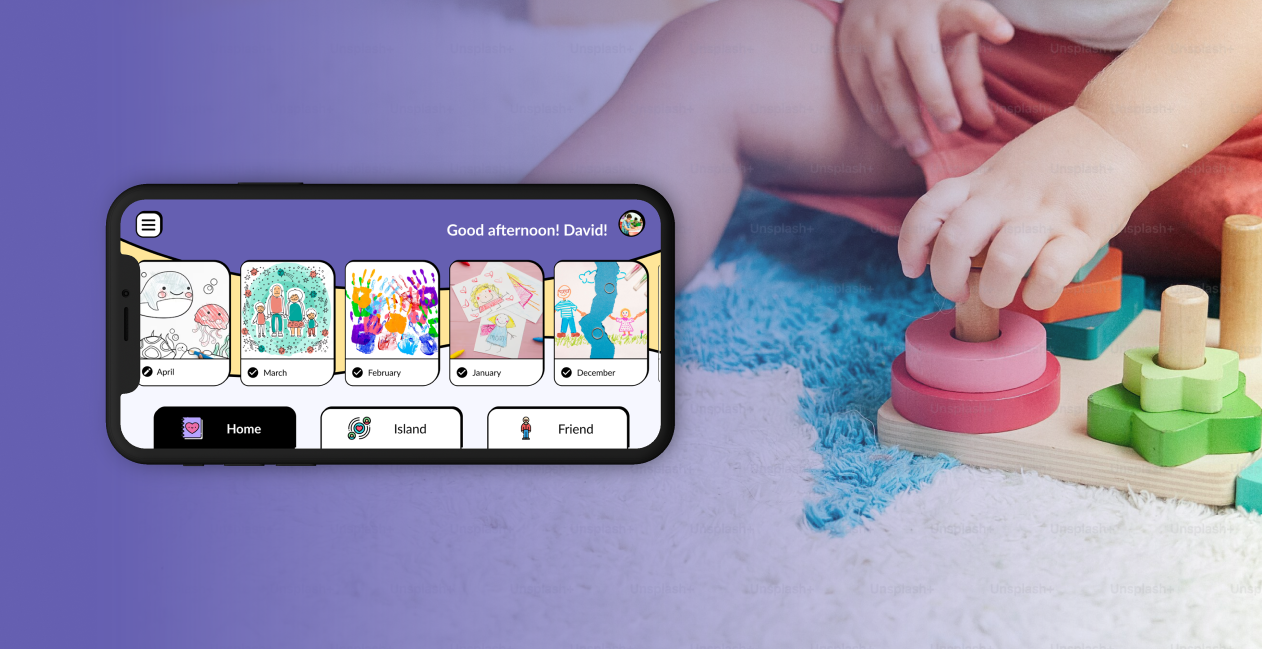 My Story Book app interface with child playing