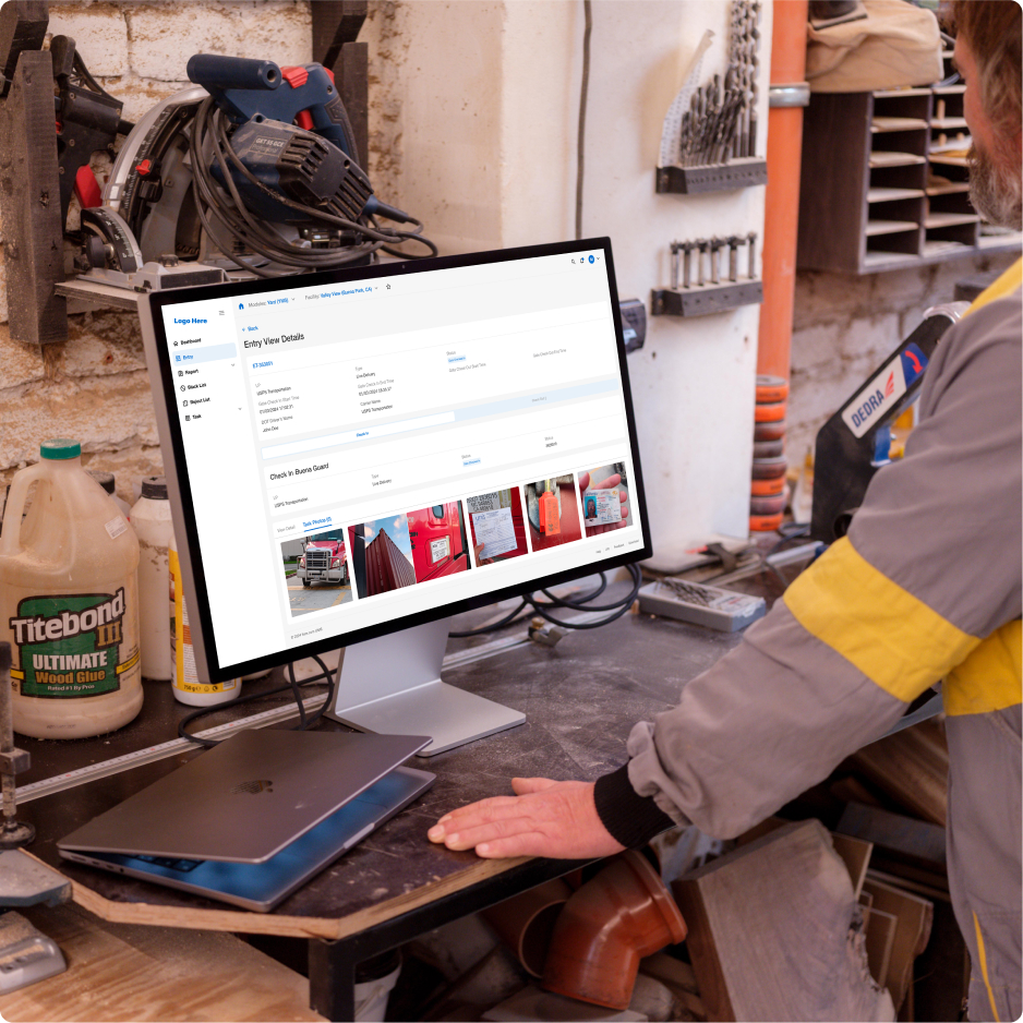 Service App map interface with trucks in background